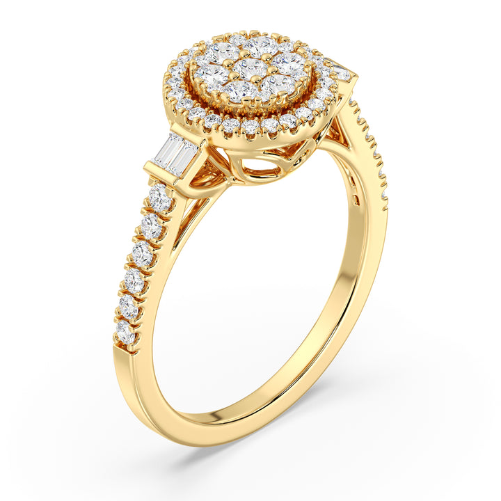 0.74 CTTW Lab-Grown Diamond Round Cluster Halo Engagement Ring in 18K Gold