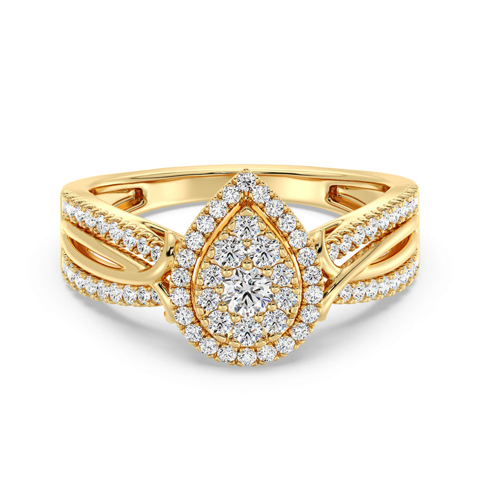 Lab Grown Diamond Twisted Band Pear Cluster Halo Engagement Ring in 18K Gold, 0.58CTTW