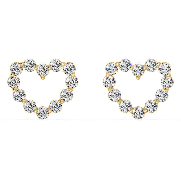 Solid Gold Heart-Shaped Stud Earrings with Round Lab-Grown Diamonds