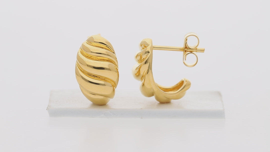 Gold Vermeil Croissant Earrings: Twisted Dome Droplets