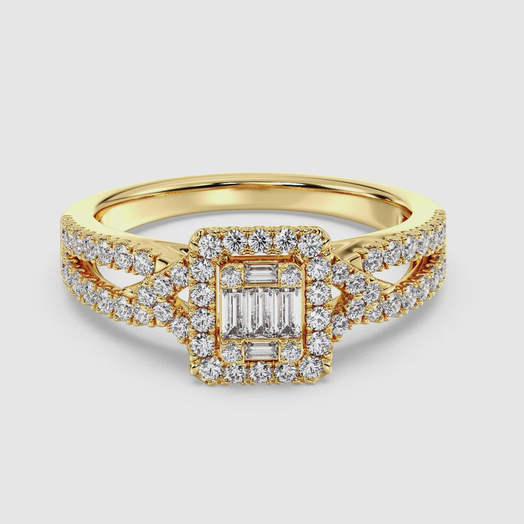 0.73 CTTW Lab-Grown Diamond Square Cluster Halo Engagement Ring in 18K Gold