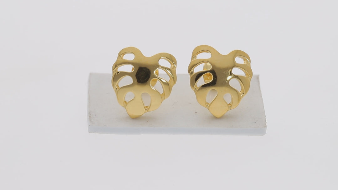 Gold Vermeil Tropical Monstera Leaf Earrings