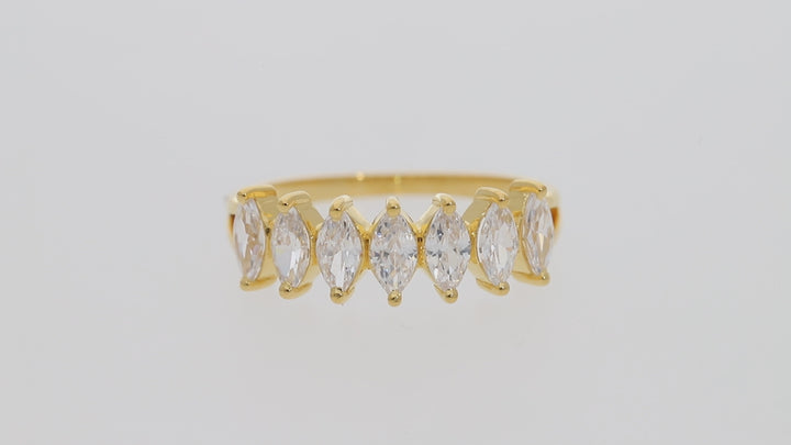 Gold Vermeil Ring With 7 Marquise-Cut Cz Stones