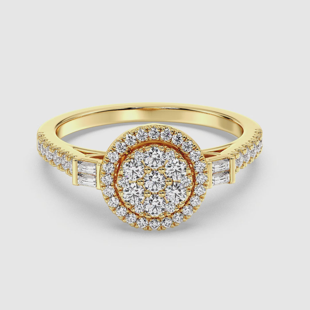 0.74 CTTW Lab-Grown Diamond Round Cluster Halo Engagement Ring in 18K Gold