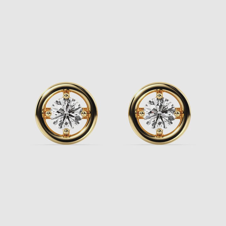 Solid Gold Round Lab Grown Diamond Classic Stud Earrings for Women