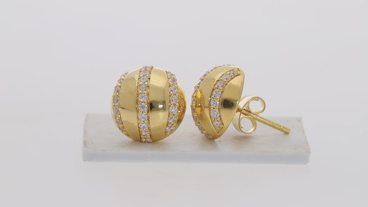 Gold Vermeil Orb Stripe Button Stud Earrings