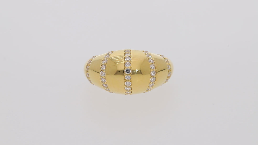 Gold Vermeil Four-Row Cz Stripe Dome Ring