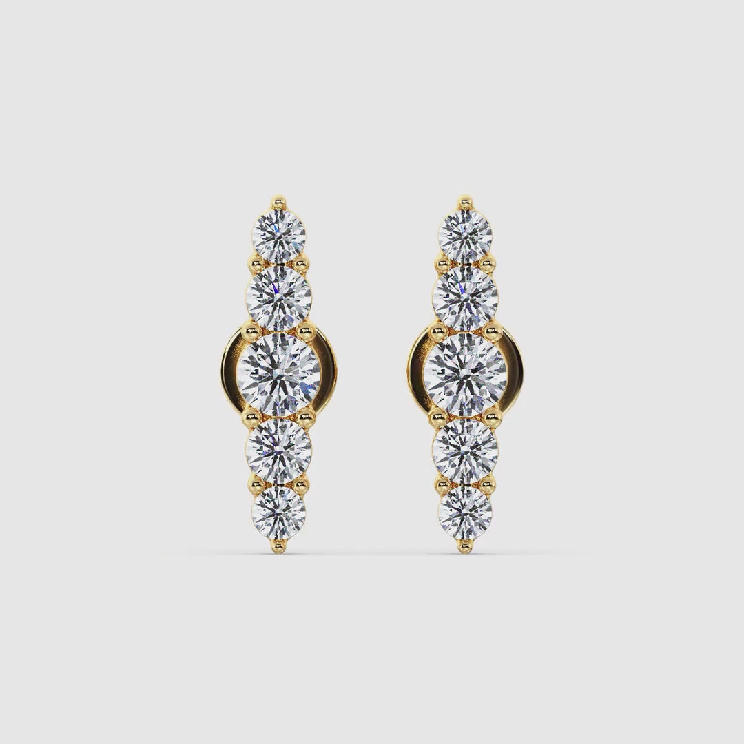 18K Solid Gold Elle Stud Earrings with Screw Backs, 0.46CT Total Lab-Grown Diamonds in Yellow, White, or Rose Gold