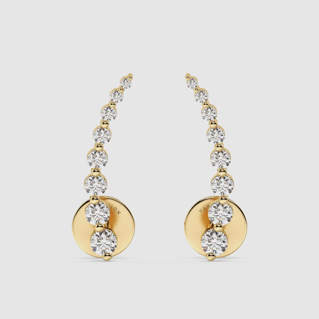 Video of 18K Yellow Gold Curved Stud Earrings with Round Lab-Grown Diamonds, showcasing the curved design and sparkle of round diamonds as the earrings rotate to highlight their elegant craftsmanship and brilliance