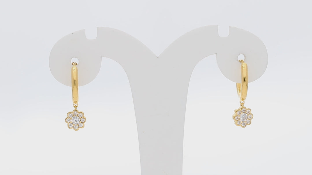 Gold Vermeil Floral Cz Hoop Earrings