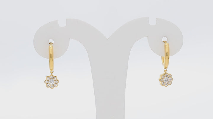 Gold Vermeil Floral Cz Hoop Earrings