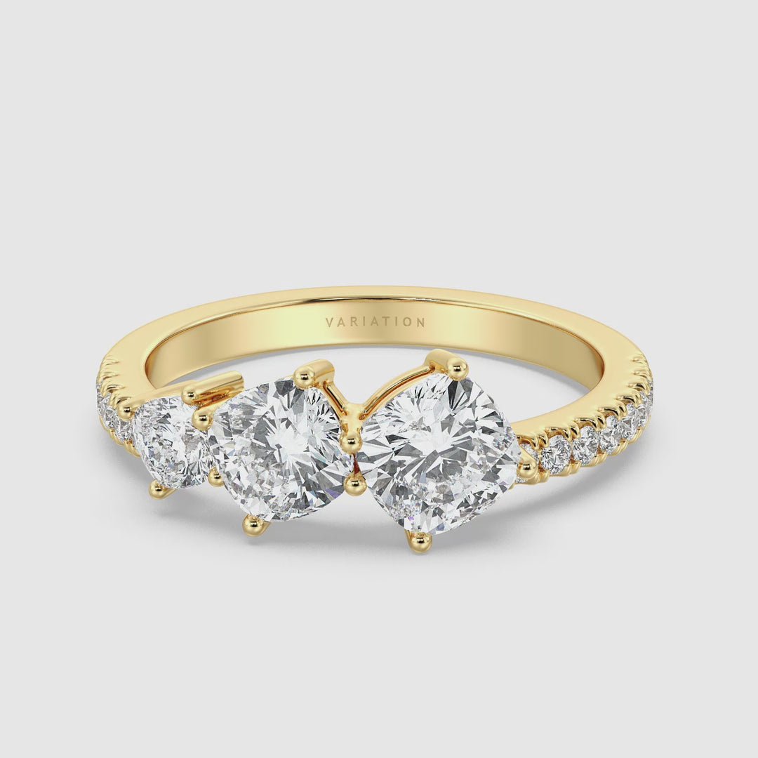 Three Stone Cushion-Cut Lab-Grown Diamond Wedding Band in 18K Gold