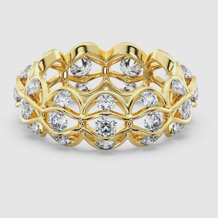 Marquise Wavy Eternity Wedding Band with 33 Round Lab-Grown Diamonds in 18K Solid Gold, 2.72ct Total Weight, Bridal Jewelry