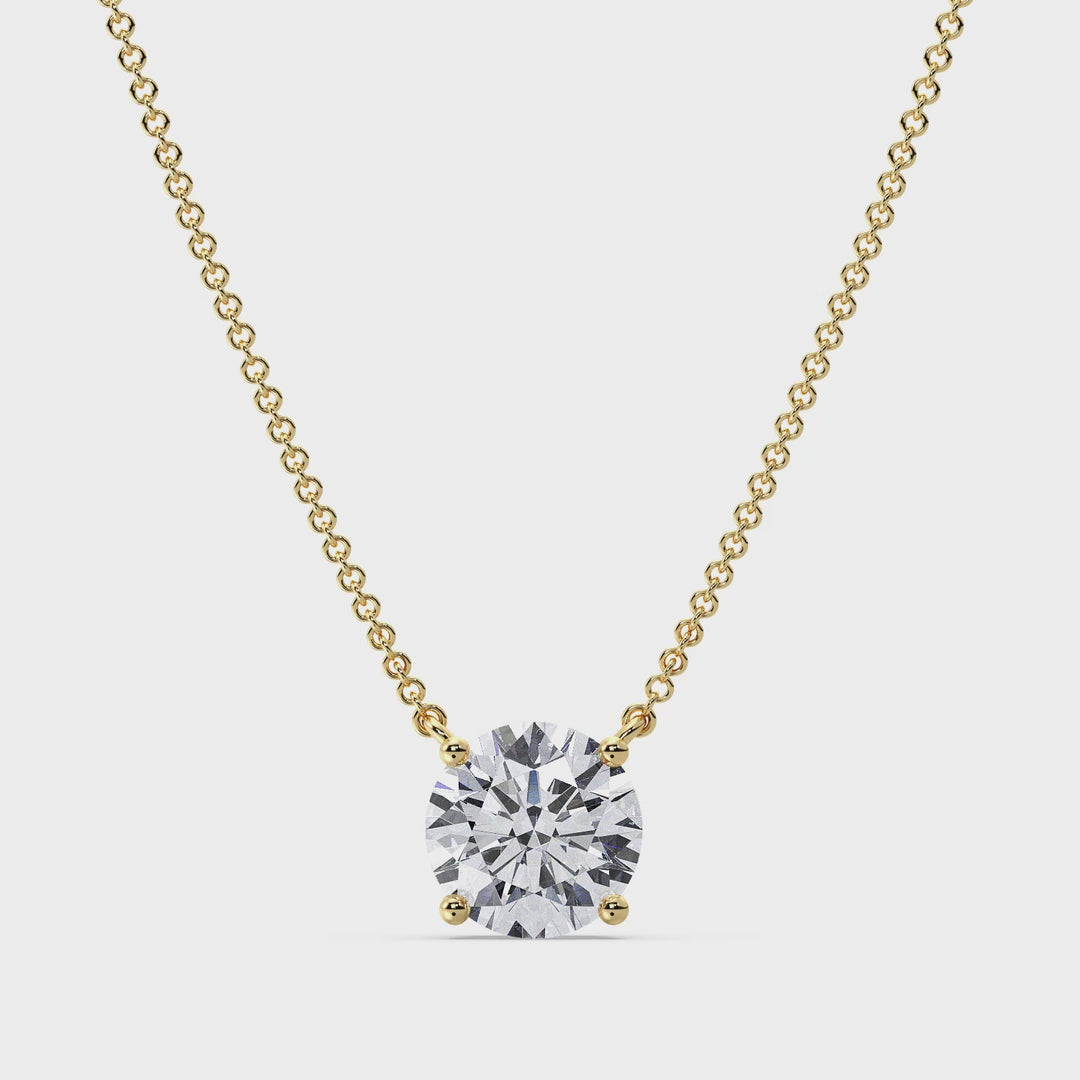 Collier avec diamant solitaire rond de 2,00 carats cultivé en laboratoire en or massif 18 carats