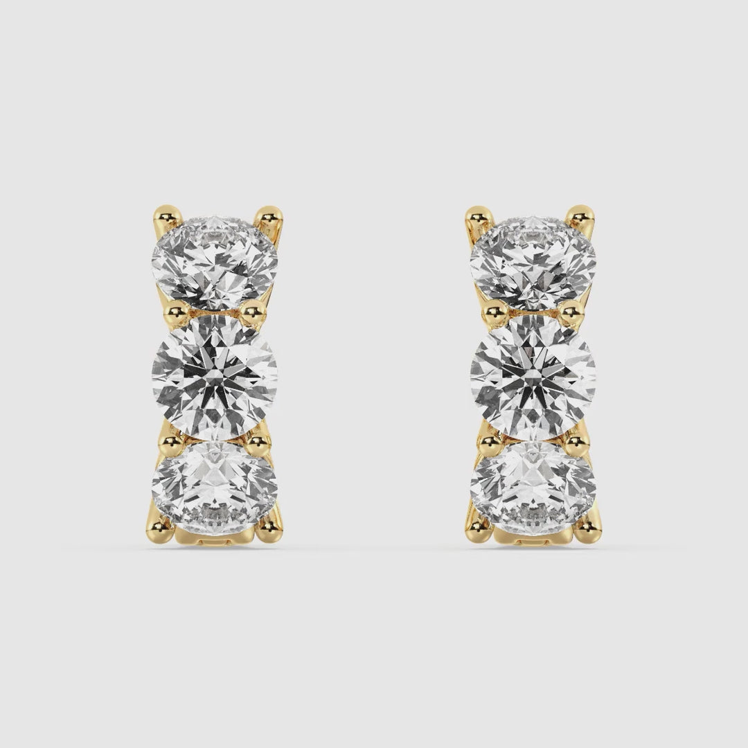 Solid Gold Huggie Earrings with 1.38 Ct Round Lab-Grown Diamonds