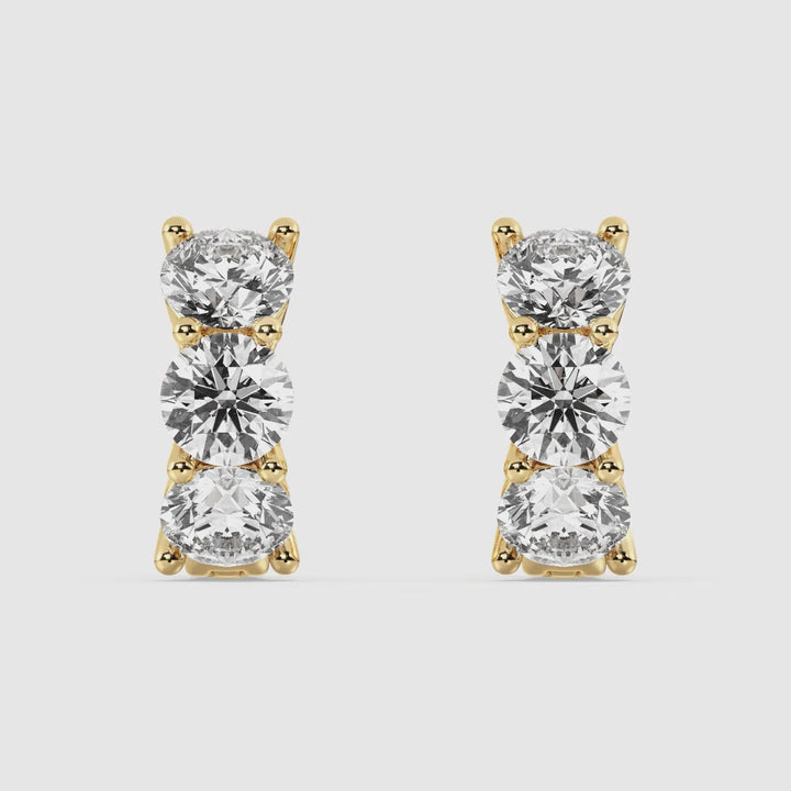 Solid Gold Huggie Earrings with 1.38 Ct Round Lab-Grown Diamonds