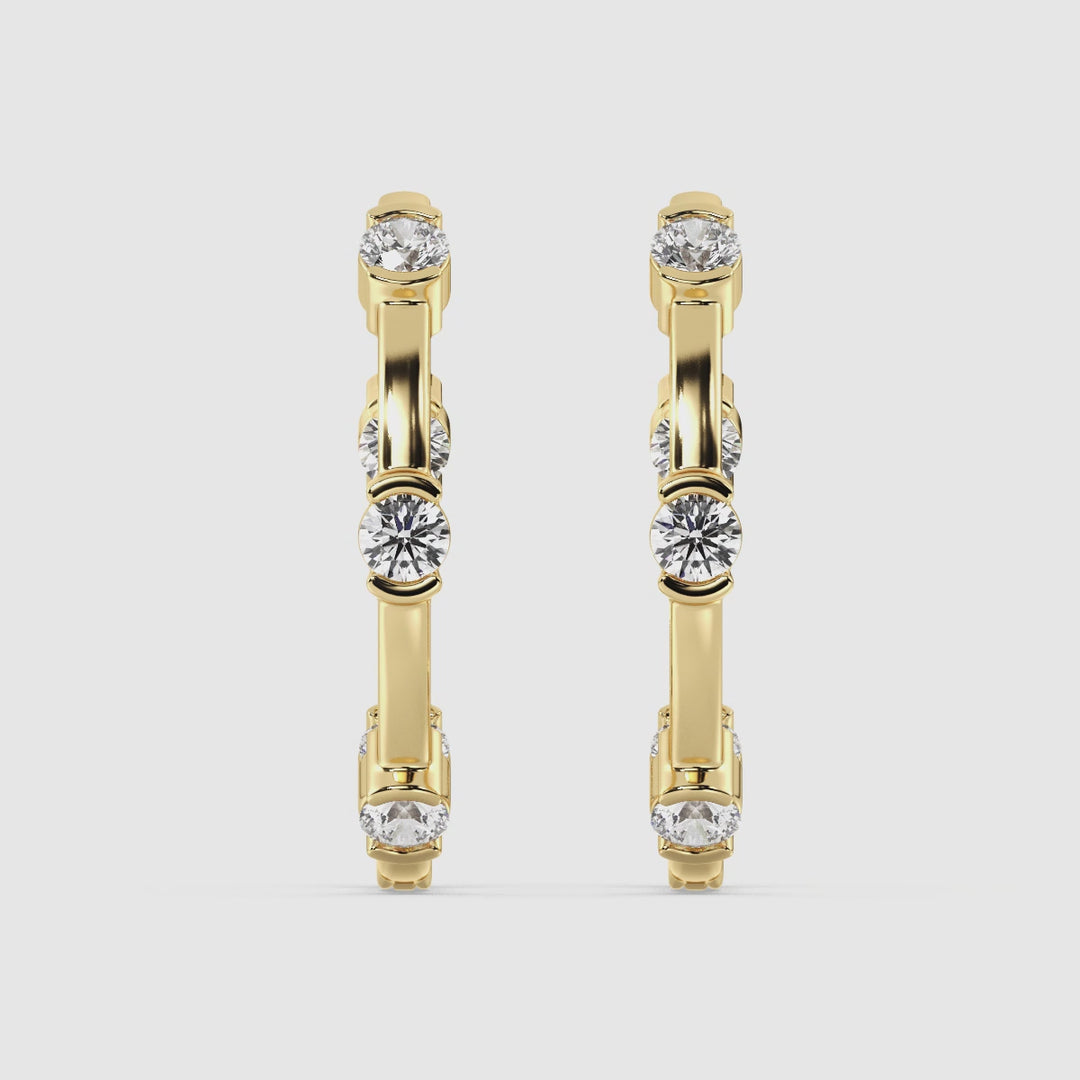 Solid Gold Hoop Earrings with 1.1 Ct Round Lab-Grown Diamonds